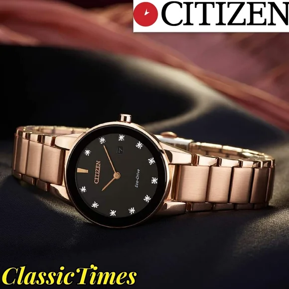Axiom Rose Gold Black Eco-Drive Analog Amazon.com: Citizen Women main image 3